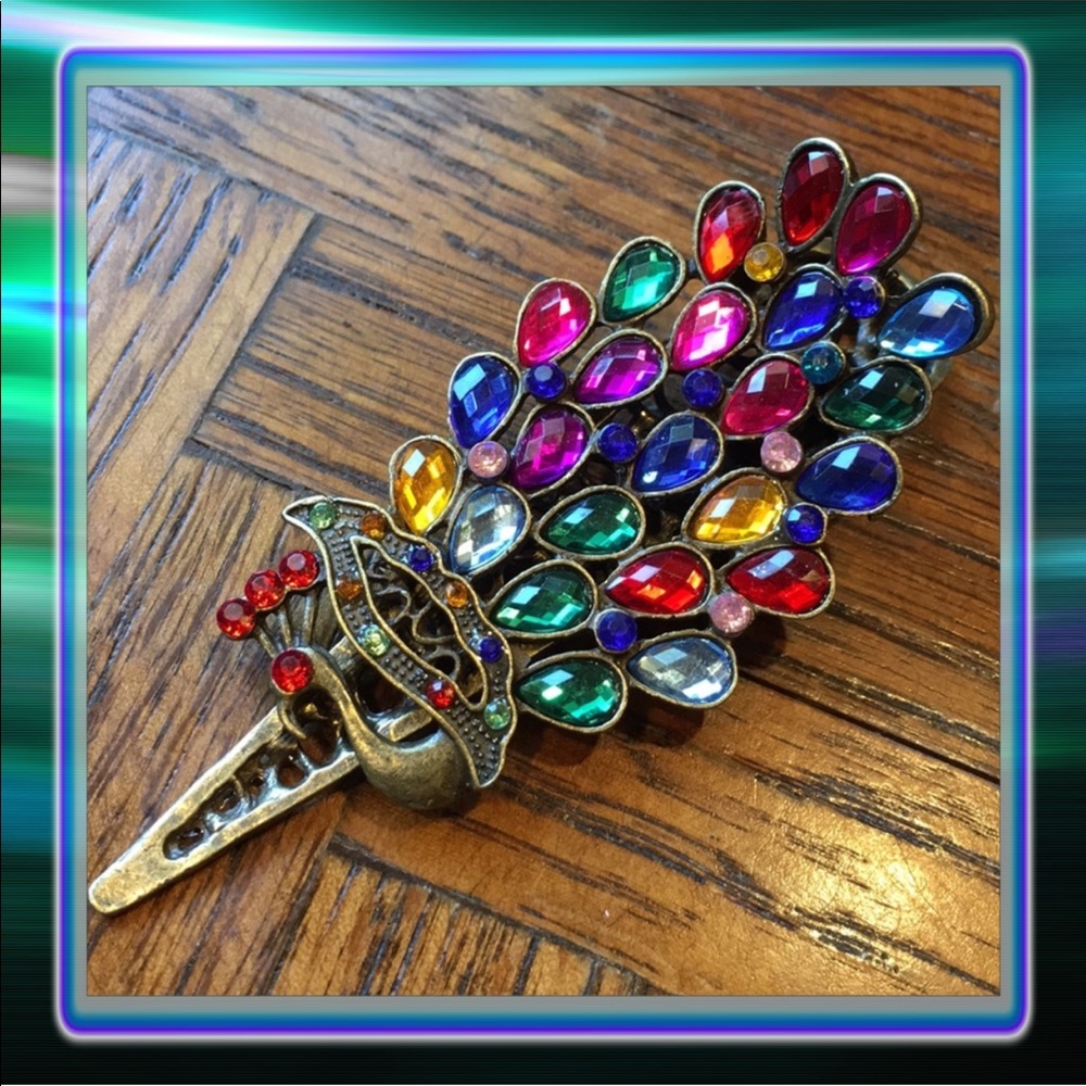 Peacock Hair Clip Multicolor